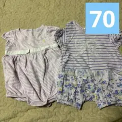 【2点セット】ラルフローレン/BEBE紫ロンパース70