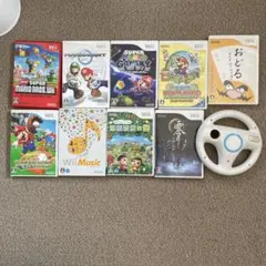 wiiソフトまとめ売り+マリオカートハンドルコントローラー付