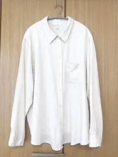 【美品】H&M メンズ　ホワイトリネン長袖シャツ