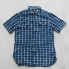 希少　RRL ダブルアールエル　コットンシャツ　チェック　ブルー　半袖　Sサイズ