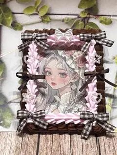 【B8】ホイップデコ♡硬質カードケース♡ギンガムチェック♡チョコピンク【212】