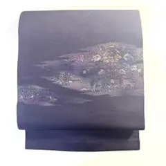 6k537 名古屋帯　鹿　紫　紫　緑　花柄　和装　着物のサムネイル