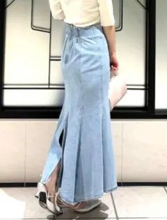 新品 25SS フレイアイディー デニムイレヘムマーメイドスカート 0 ブルー