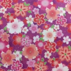 和風 花柄（赤紫）綿100％シーチング SEVENBERRY 約109×65cm