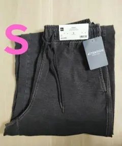 新品 GU デニムスウェットバレルレッグパンツ Q ダックグレー Ｓ ジーユー