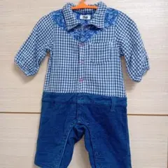 Baby Charm チェック柄デニムロンパース