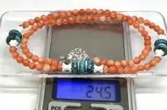 国産　天然珊瑚にターコイズと純銀ビーズの素敵なネックレス