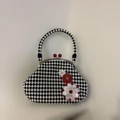 美品　和装 がま口バッグ 市松柄 花刺繍 卒業式 袴