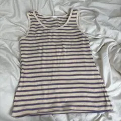 GU ベージュと紫のストライプ タンクトップ M