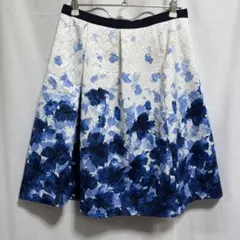 アナイ 花柄 ジャガード フレアスカート 膝丈 ブルー 36のサムネイル