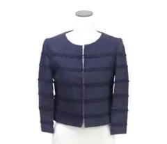 ★極美品★ANAYI ノーカラージャケット ネイビー コードレース リネン36