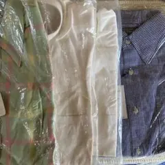 未使用品長袖緑とピンクのチェック柄シャツ フリ、M．Ｌ4枚まとめて売り