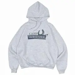 00sヴィンテージ・スウェットパーカー キャンプ 企業ロゴ アッシュグレーM