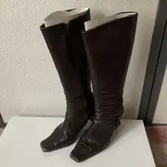 ダークブラウン レザー ロングブーツ ヒール8cm