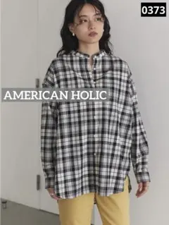 0373 AMERICAN HOLIC バンドカラー綿ビエラシャツ　ブラック