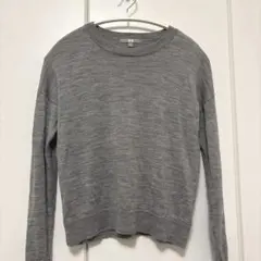 ユニクロ　UNIQLO グレー 長袖 ニットセーター　ウール100% 薄手ニット