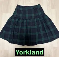 Yorkland ヨークランド タータンチェック フレアスカート 緑×紺 Sのサムネイル
