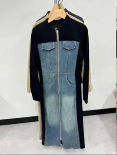 【ABITOKYO】ジップアップデニム切替ワンピース ブラック L アビトーキョ
