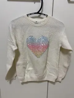 H&M ホワイト ハートスパンコール セーター US 6/7