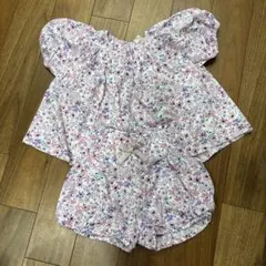 プティマイン　花柄 パフスリーブ トップス ショートパンツ セットアップ　90のサムネイル