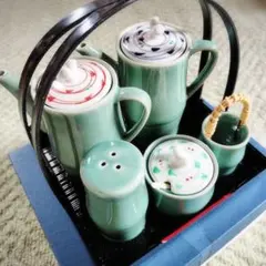 【未使用】陶器製 食卓用 調味料入れ 収納盆付き
