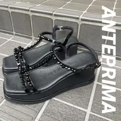 ANTEPRIMA ビジュー付きウェッジソールサンダル ブラック Lサイズのサムネイル