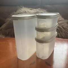 【中古】日本タッパーウエア食品保存容器 MMだ円4個セット 透明・ベージュ