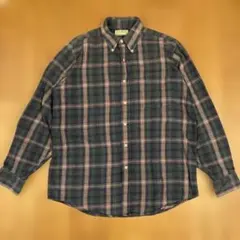 90s エルエルビーン　ネルシャツ グリーン×パープル　オンブレチェック