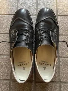 「LANVIN en Bleu レザースニーカー 26cm ネイビー 紐交換済」