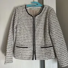 ノーカラーツイードジャケット ホワイト×ブラック