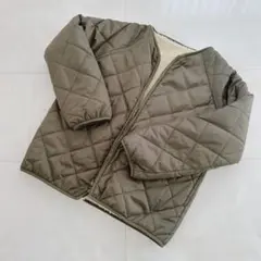 限定値下✨【新品】 ノーカラーキルティングジャケット　ボア　カーキ　リバーシブル