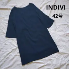 【INDIVI】インディヴィ ひざ丈ワンピース ネイビー サイズ42