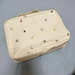 Bonpoint ボンポワン チェリー刺繍 バニティポーチ ホワイト ベロア
