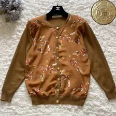 シルク混　インゲボルグ　異素材ニットカーディガン　金ボタン　ドッキング