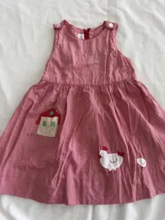 ファミリア 　赤いチェック柄ノースリーブワンピース　105cm