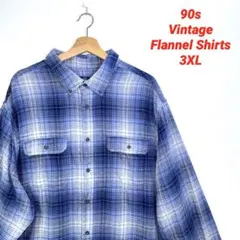 90s vintage チェック　フランネルシャツ　　オンブレ　ブルー　3XL
