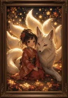 九尾の狐 曰く付き　座敷わらし　願いが叶う 座敷童/九尾の狐/開運アート/金運アップ/福を招く/森林/スピリチュアル