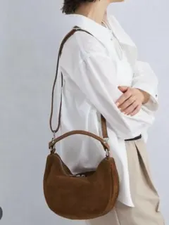 PRATO MADE IN ITALY ラウンドバッグ 本革　ブラウン　スエード