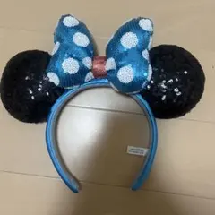 ミッキー耳カチューシャ 青い水玉模様