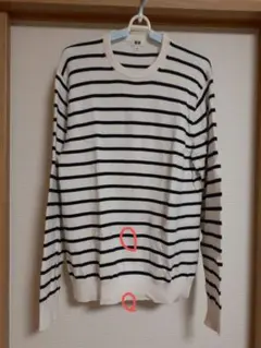 ユニクロ　ボーダー　コットン　ニット　ホワイト　Mサイズ