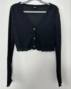 SHEIN シーイン クロップド丈 カーディガン ブラック Vネック 長袖