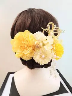 和装髪飾り　(淡黄ダリア＆クリーム)　結婚式　成人式　七五三　卒業式　謝恩会
