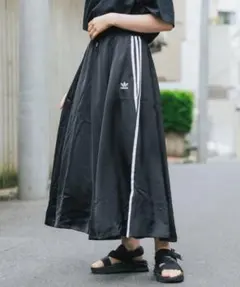 ロング サテン スカート adidas オリジナルス ブラック Lサイズ