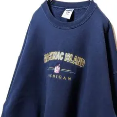 ジャージーズミシガンマキノー島刺繍 スウェット トレーナーネイビー紺色XL古着