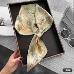 値下げ♪エレガントな花と鳥柄タイネックスカーフ