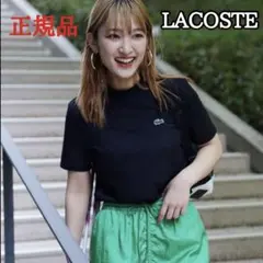 希少 LACOSTE レディース スタンドカラーバンドカラー5分袖ポロシャツ