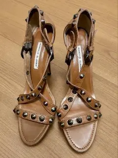 Manolo Blahnik ヒョウ柄スリングバックサンダル - メルカリ