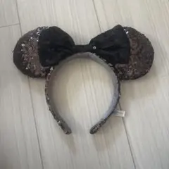 ミッキー耳型カチューシャ 黒と茶色 スパンコール