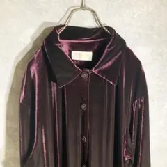 ☆古着★ レア 深みボルドー ベルベット風 長袖シャツ 上品系 光沢 アメリカ製