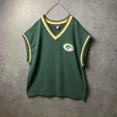 vintage　ニット　ベスト　古着　緑　リブライン　超ビッグサイズ　NFL